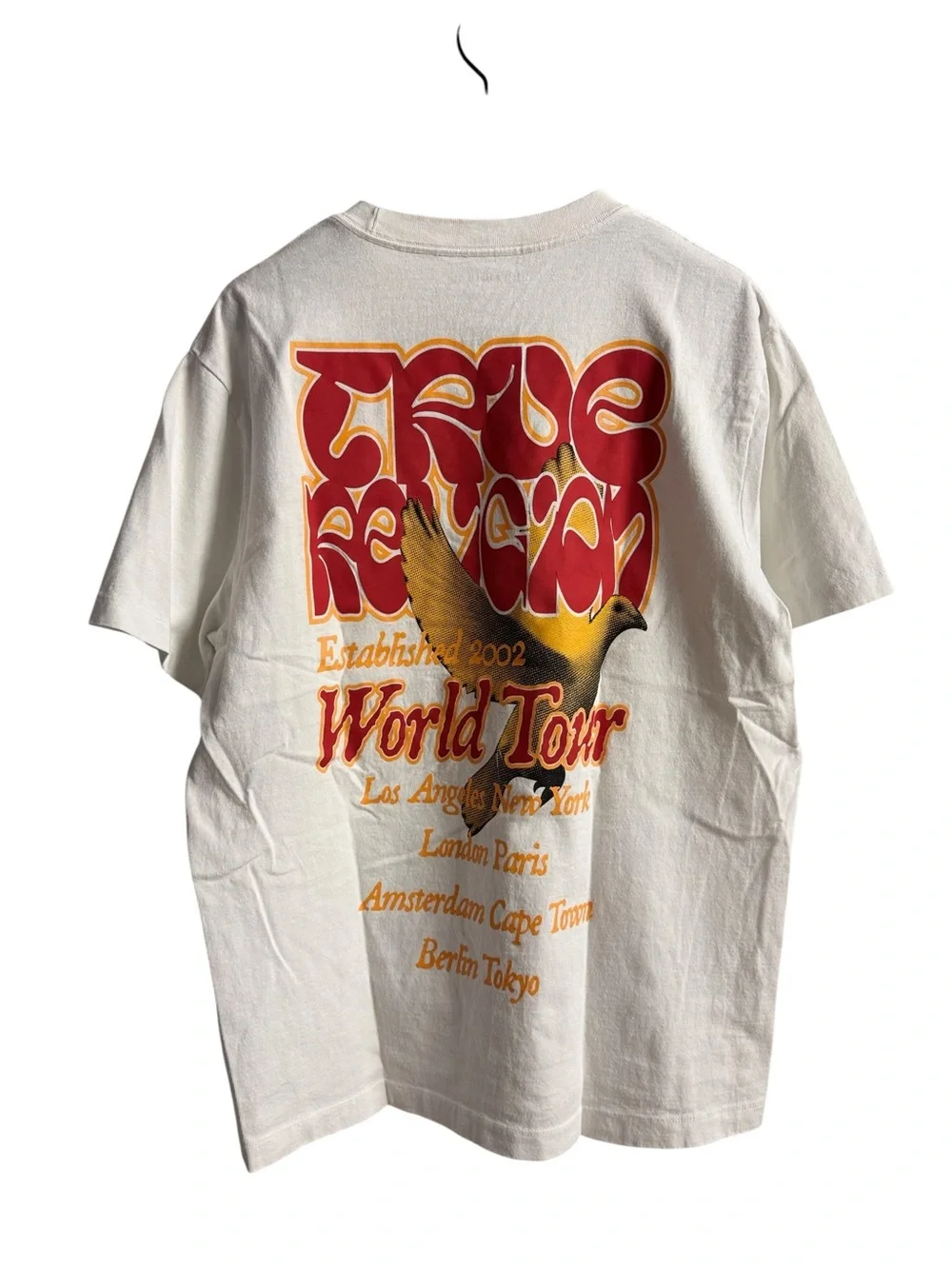 True Religion Cream Short-Sleeve Tee with Retro Chest Graphic